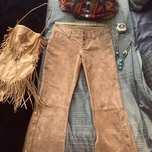 SNAPS! caramel beige suede leather Vtg low rise pants cowboy western RALPH Style